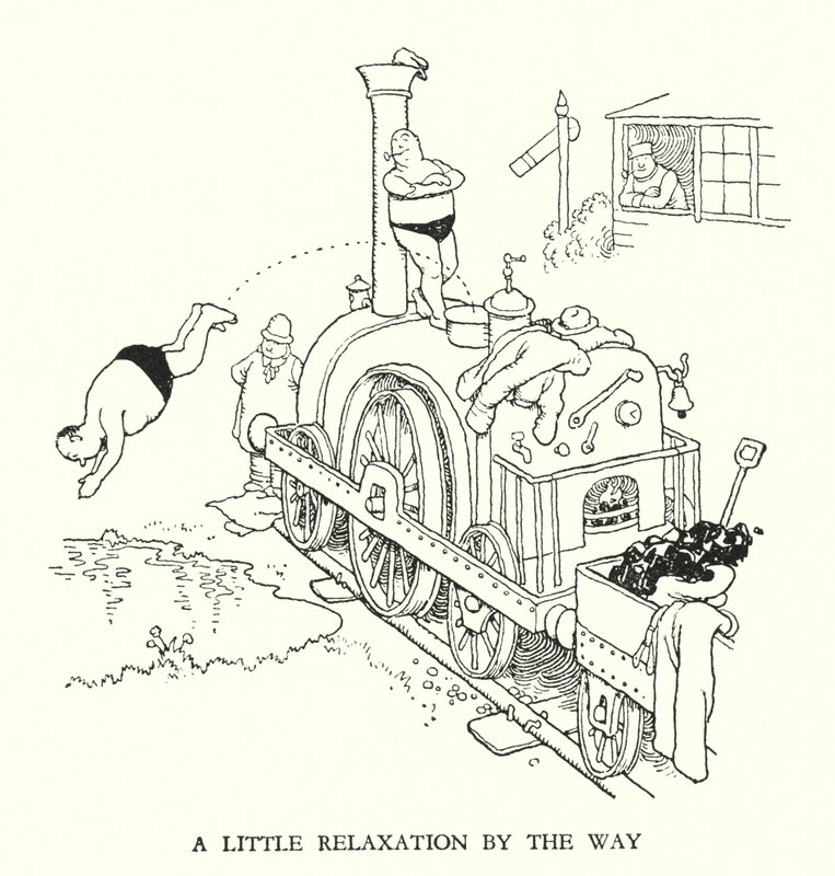 Illustration för Railway Ribaldry av W Heath Robinson (litho) av William Heath Robinson