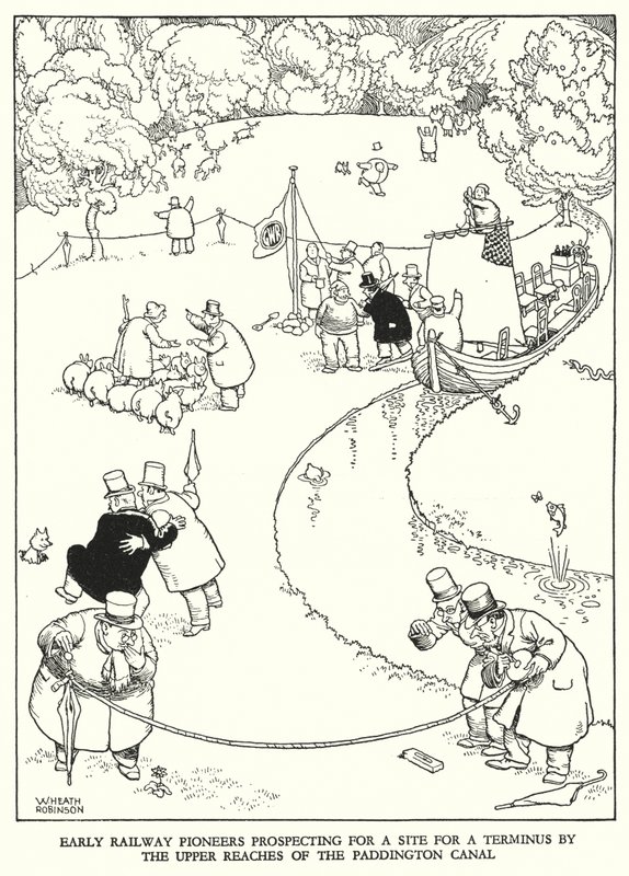 Illustration för Railway Ribaldry av W Heath Robinson (litho) av William Heath Robinson