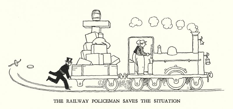 Illustration för Railway Ribaldry av W Heath Robinson (litho) av William Heath Robinson