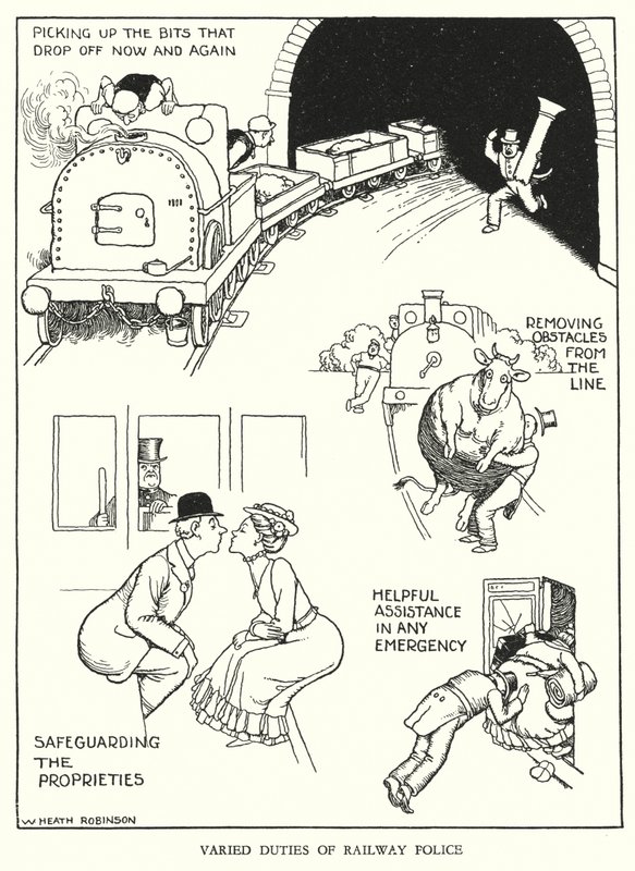 Illustration för Railway Ribaldry av W Heath Robinson (litho) av William Heath Robinson