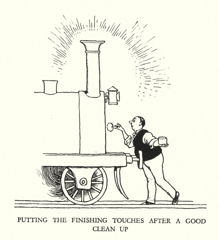 Illustration för Railway Ribaldry av W Heath Robinson (litho) av William Heath Robinson