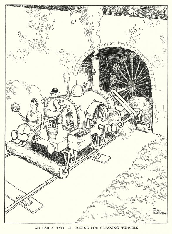Illustration för Railway Ribaldry av W Heath Robinson (litho) av William Heath Robinson