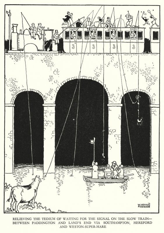 Illustration för Railway Ribaldry av W Heath Robinson (litho) av William Heath Robinson