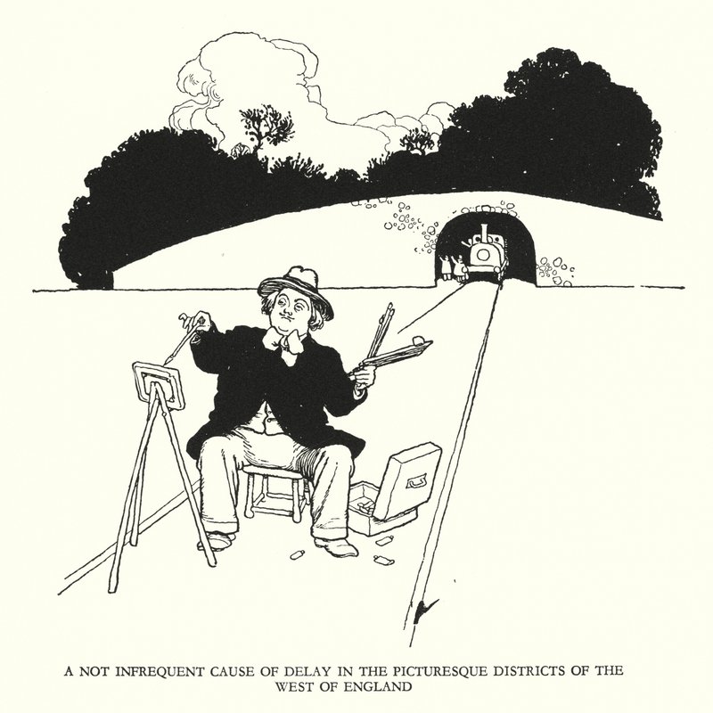 Illustration för Railway Ribaldry av W Heath Robinson (litho) av William Heath Robinson