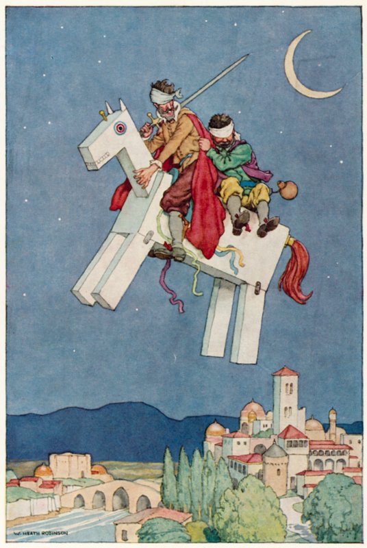 Illustration för The Adventures of Don Quijote (färg litho) av William Heath Robinson