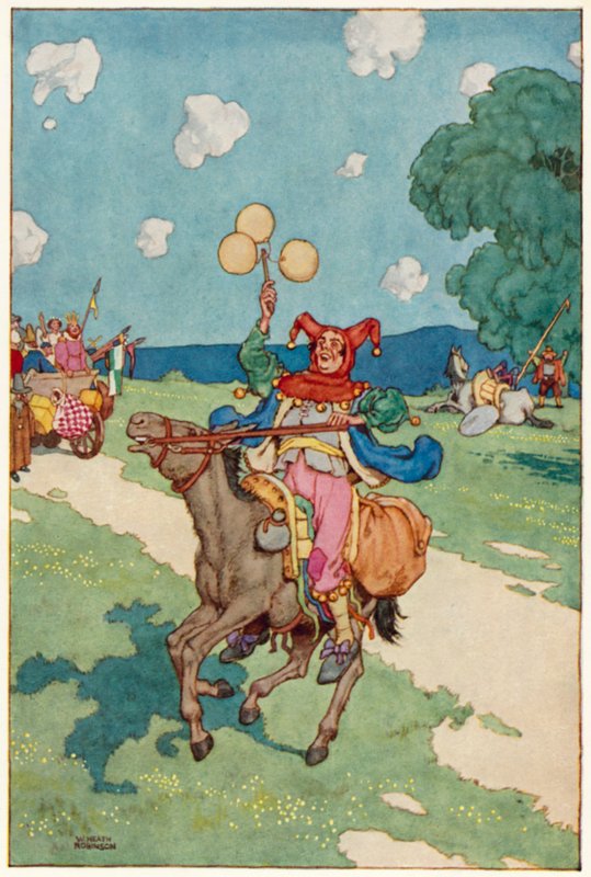 Illustration för The Adventures of Don Quijote (färg litho) av William Heath Robinson