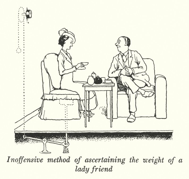 Oförarglig metod för att fastställa vikten av en väninna (litho) av William Heath Robinson