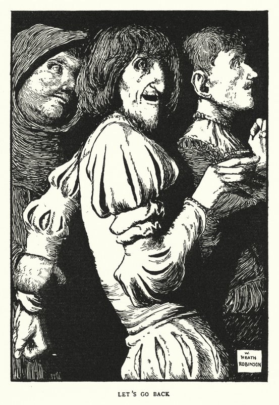 Låt oss gå tillbaka (litho) av William Heath Robinson