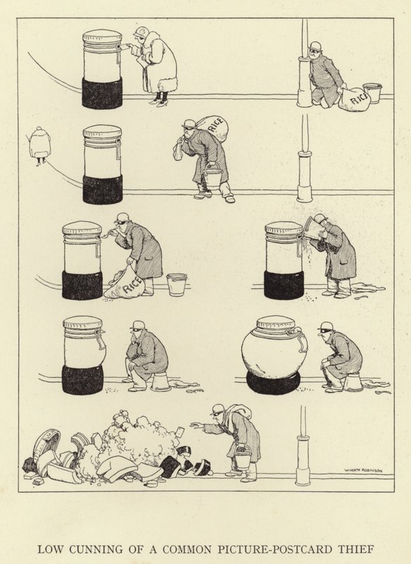 En vanlig vykortstjuvs låga list av William Heath Robinson