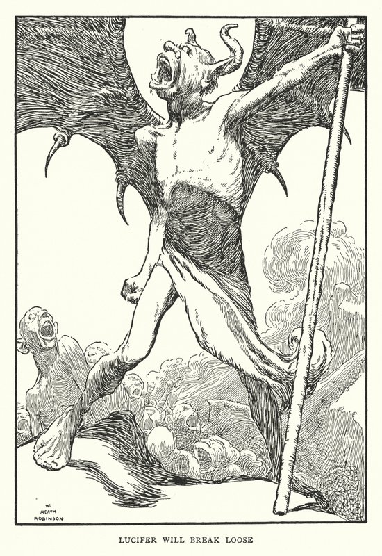 Lucifer kommer att bryta sig loss (litho) av William Heath Robinson
