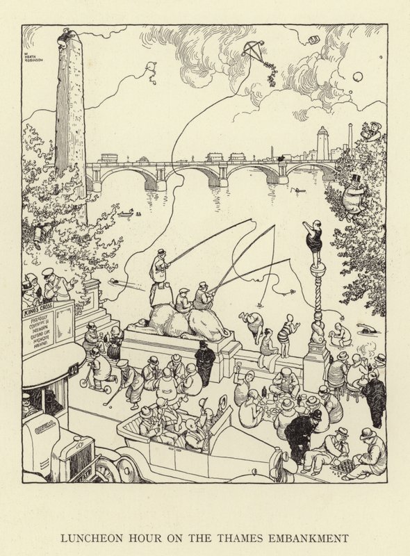 Lunchtimme på Themsen Embankment av William Heath Robinson