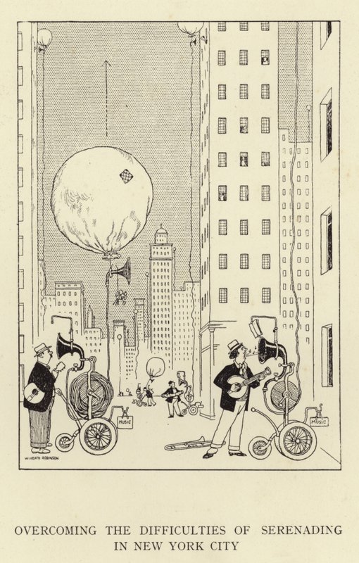 Att övervinna svårigheterna med serenadspel i New York City av William Heath Robinson