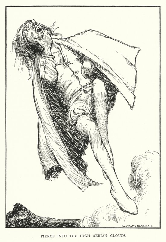 Pierce in i de höga luftmolnen (litho) av William Heath Robinson