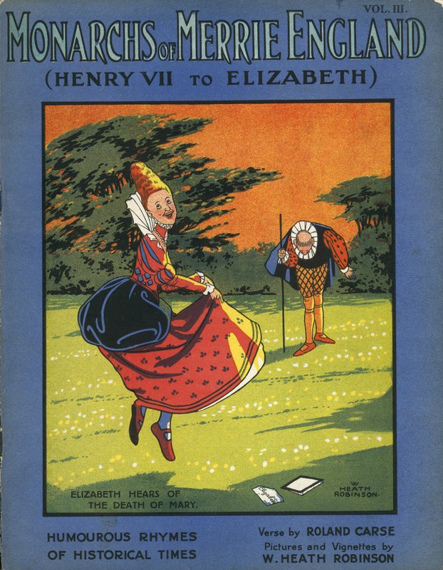 Drottning Elizabeth I får höra om drottning Marys död av William Heath Robinson