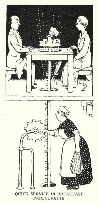 Snabb service i frukostsalong (litho) av William Heath Robinson