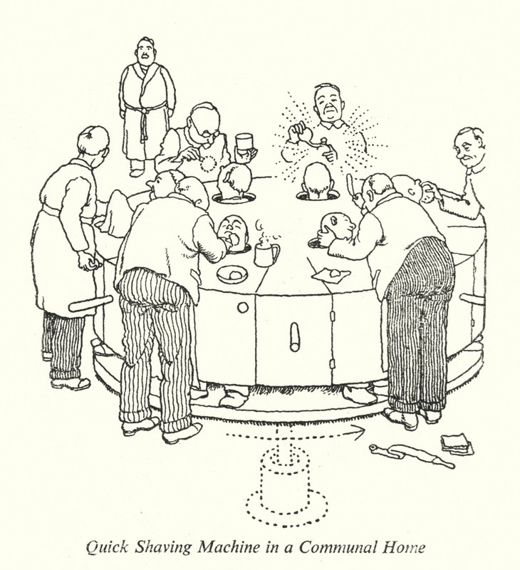 Snabbrakmaskin i ett gemensamt hem (litho) av William Heath Robinson