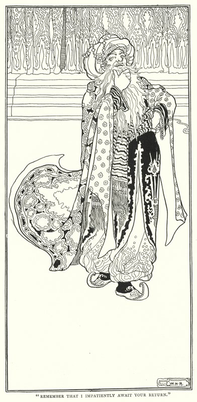 "Kom ihåg att jag otåligt väntar på din återkomst" (gravyr) av William Heath Robinson