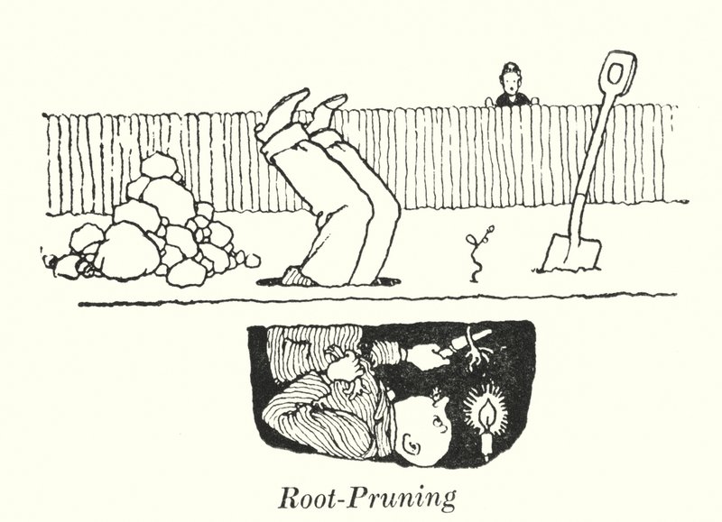 Rotbeskärning (litho) av William Heath Robinson