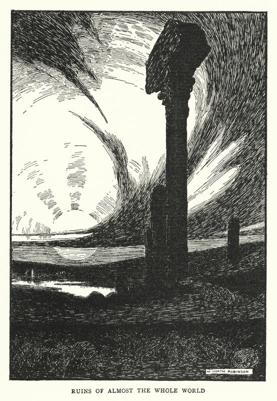 Ruiner av nästan hela världen (litho) av William Heath Robinson