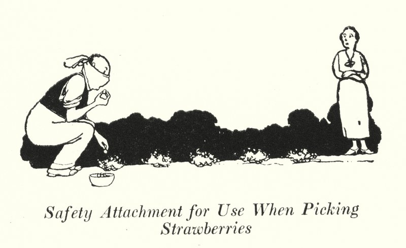 Säkerhetstillbehör för användning vid plockning av jordgubbar (litho) av William Heath Robinson