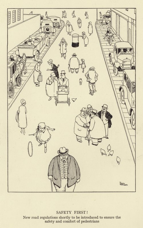 Säkerheten först! Nya vägregler kommer inom kort att införas för att säkerställa säkerhet och komfort för fotgängare av William Heath Robinson