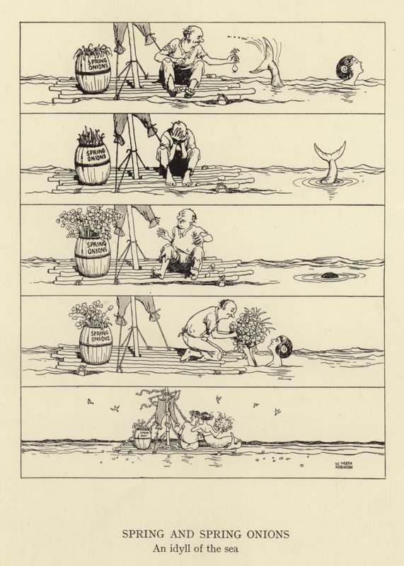 Vår- och vårlök, en idyll i havet av William Heath Robinson