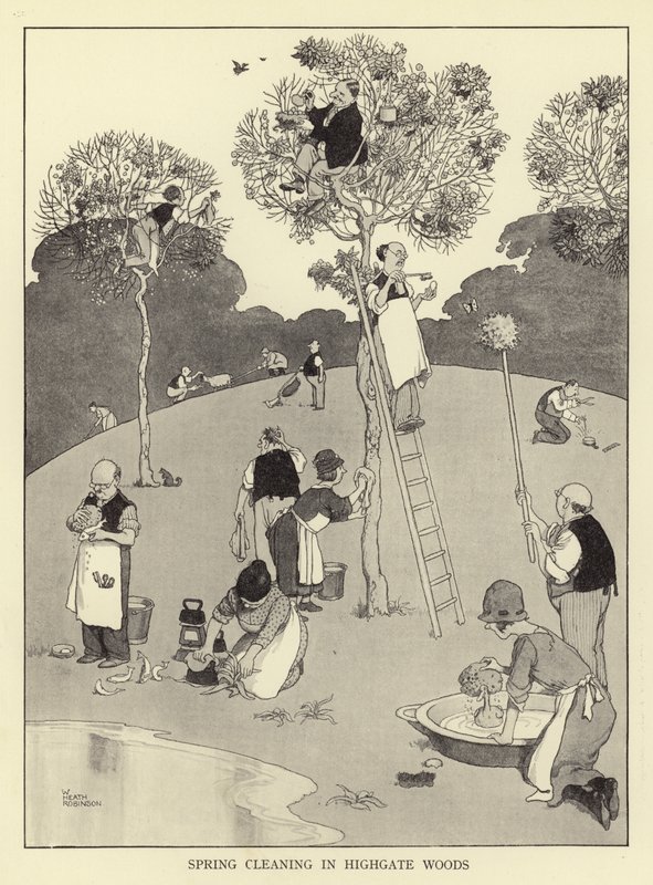 Vårstädning i Highgate woods av William Heath Robinson