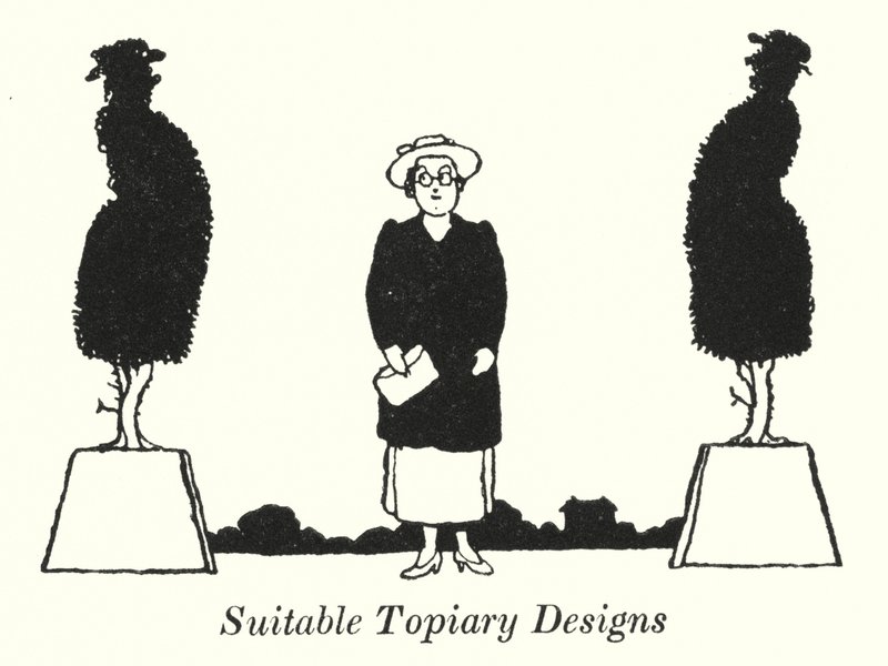 Lämpliga Topiary Designs (litho) av William Heath Robinson