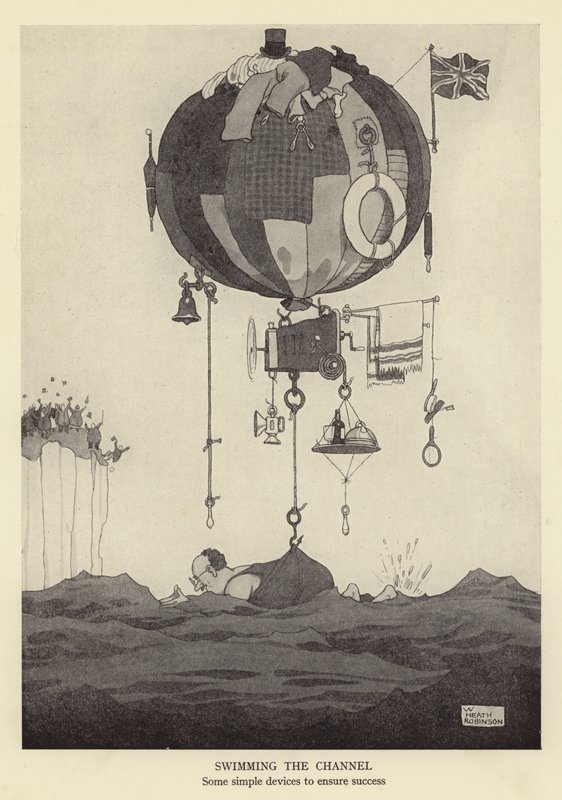 Simning av kanalen, några enkla hjälpmedel för att säkerställa framgång av William Heath Robinson