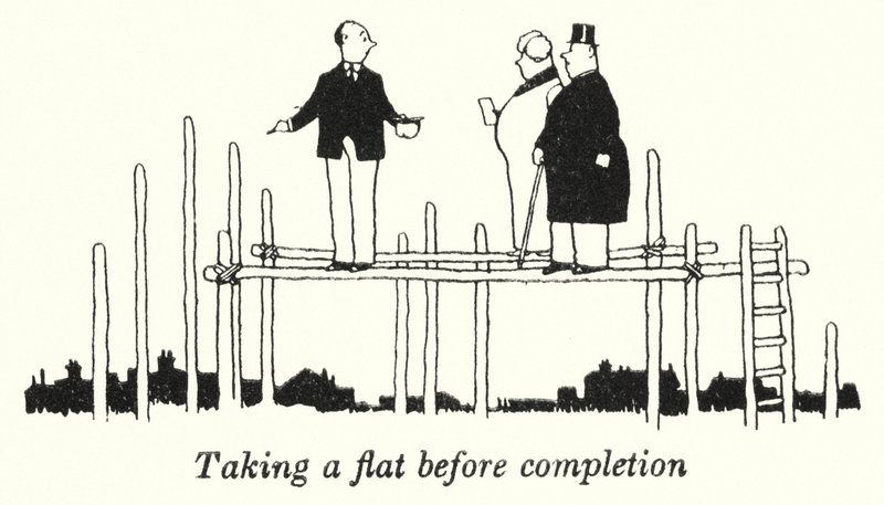 Ta en lägenhet innan färdigställandet (litho) av William Heath Robinson