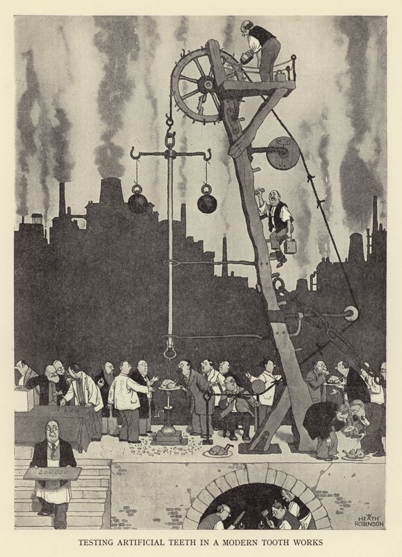 Att testa konstgjorda tänder i en modern tand fungerar av William Heath Robinson