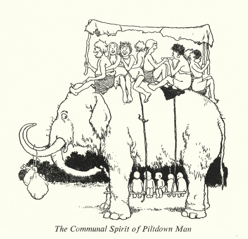 Piltdown Mans gemensamma ande (litho) av William Heath Robinson