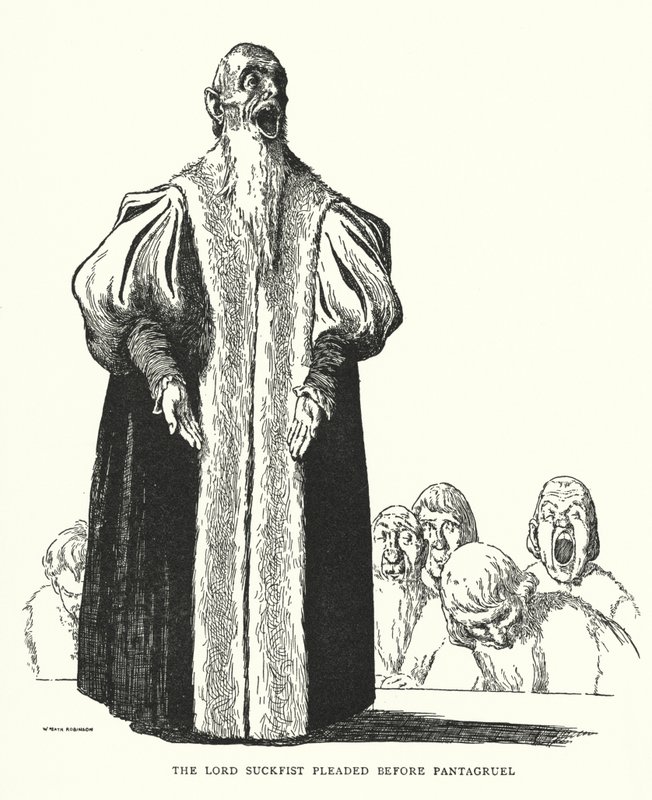 Lord Suckfist vädjade inför Pantagruel (litho) av William Heath Robinson
