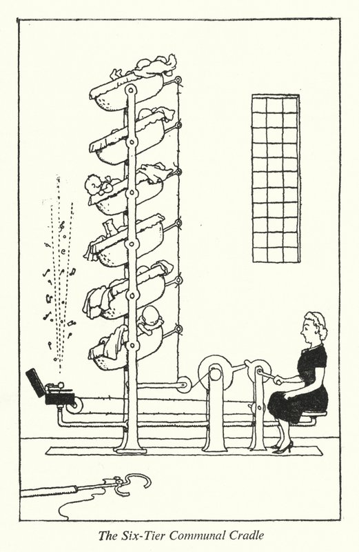 Den sex-vånings gemensamma vaggan (litho) av William Heath Robinson