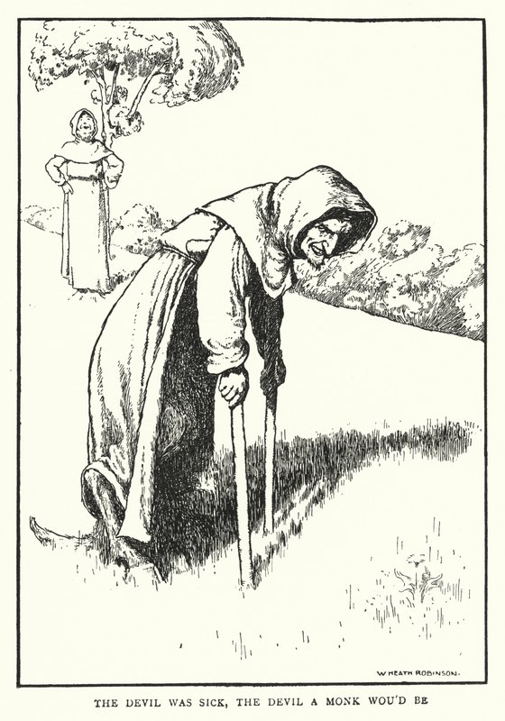 Djävulen var sjuk, djävulen en munk skulle vara (litho) av William Heath Robinson
