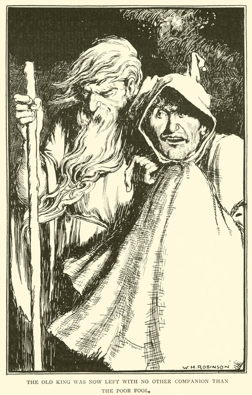 Den gamle kungen hade nu ingen annan följeslagare än den stackars dåren av William Heath Robinson
