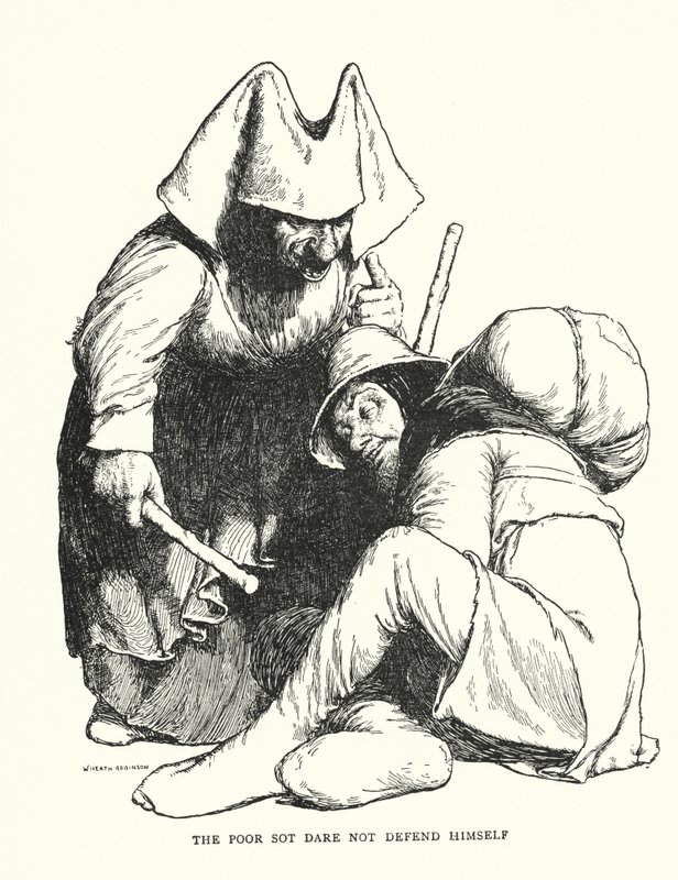 Den stackars soten vågar inte försvara sig (litho) av William Heath Robinson