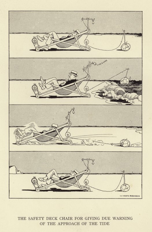 Säkerhetsstolen för att varna om tidvattnet närmar sig av William Heath Robinson