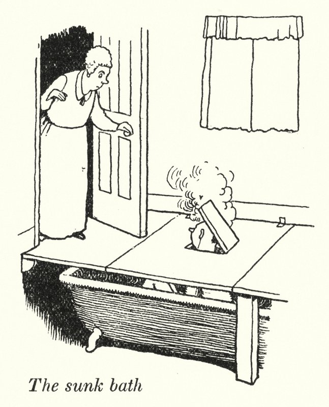 Det nedsänkta badet (litho) av William Heath Robinson