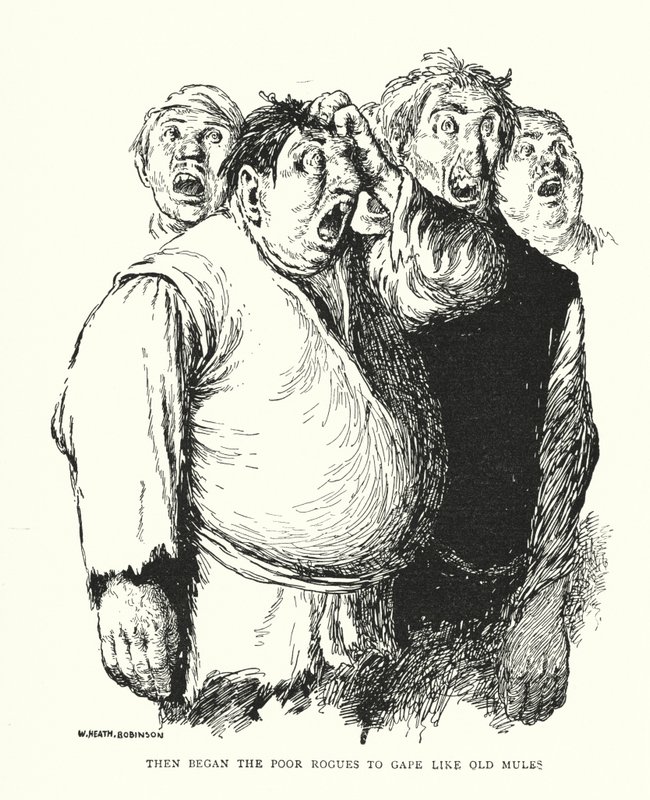 Sedan började de stackars skurkarna gapa som gamla mulor (litho) av William Heath Robinson