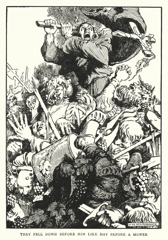 De föll ner framför honom som hö inför en gräsklippare (litho) av William Heath Robinson