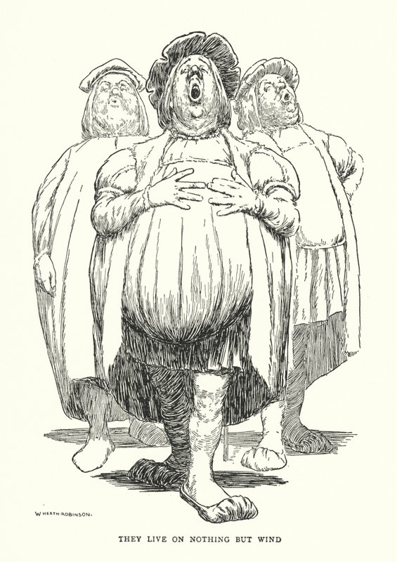 De lever på ingenting annat än vind (litho) av William Heath Robinson