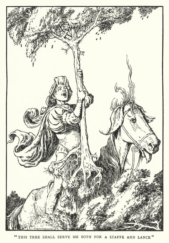 "Detta träd ska tjäna mig både som stav och lans" (litho) av William Heath Robinson