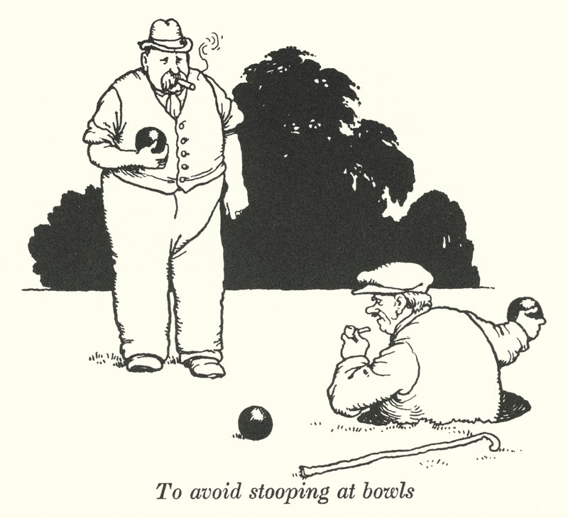 För att undvika att böja sig vid skålar (litho) av William Heath Robinson