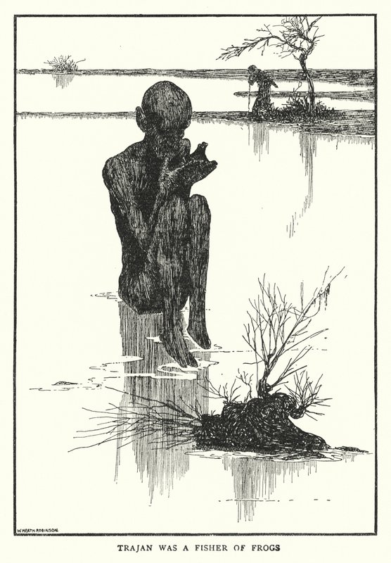 Trajanus var en fiskare av grodor (litho) av William Heath Robinson