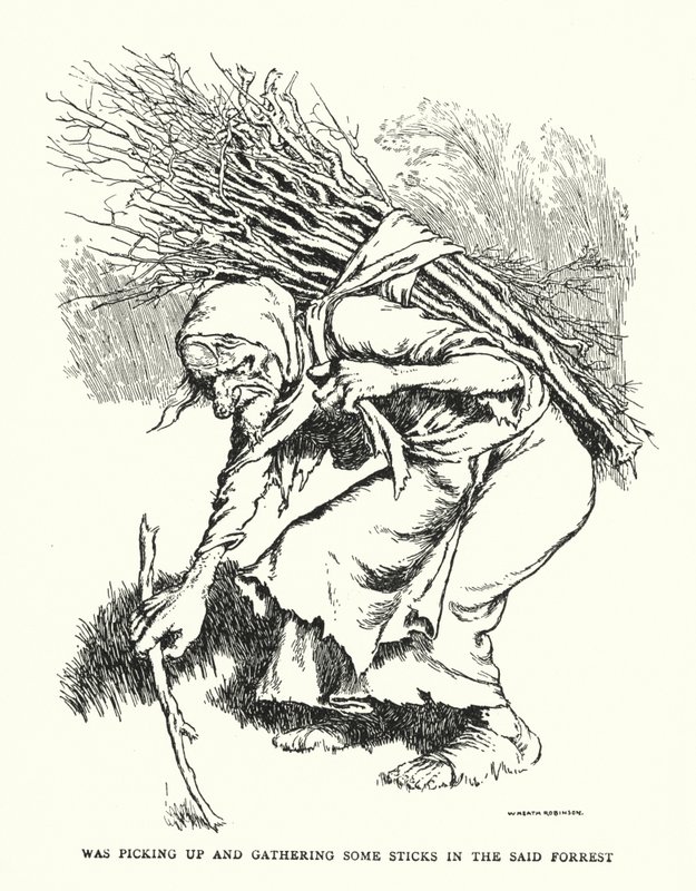 Plockade upp och samlade några pinnar i nämnda skog (litho) av William Heath Robinson