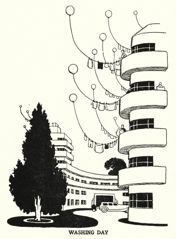 Tvättdag (litho) av William Heath Robinson