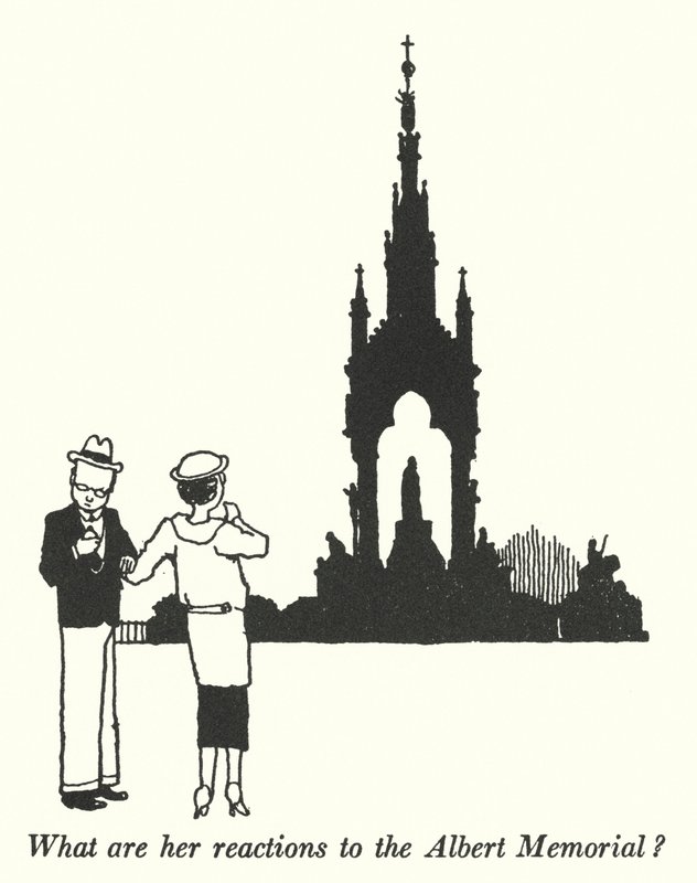 Vad är hennes reaktioner på Albert Memorial? (litho) av William Heath Robinson