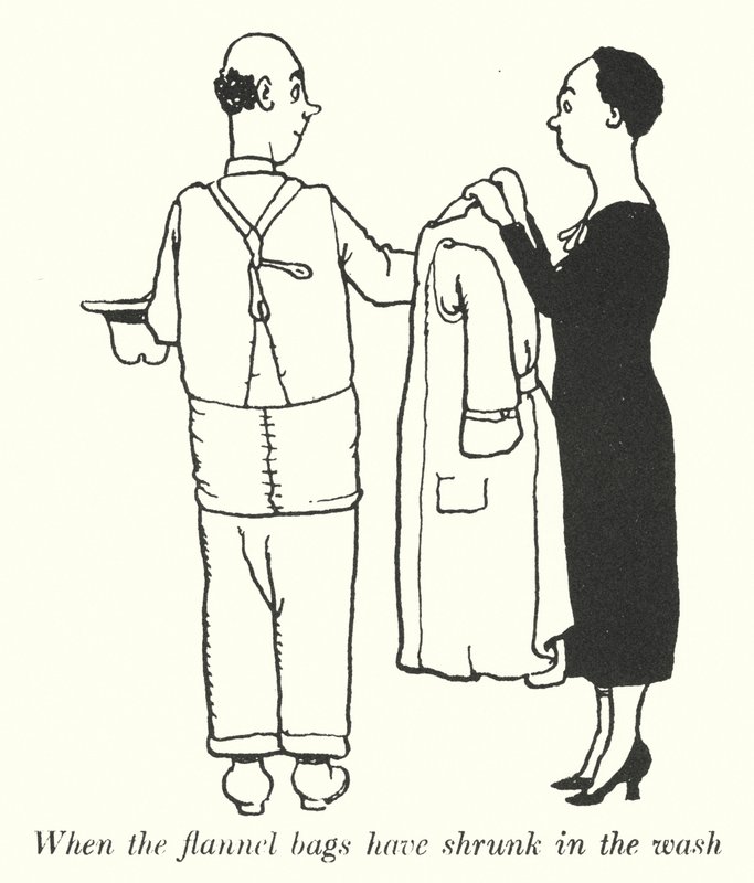 När flanellpåsarna har krympt i tvätten (litho) av William Heath Robinson