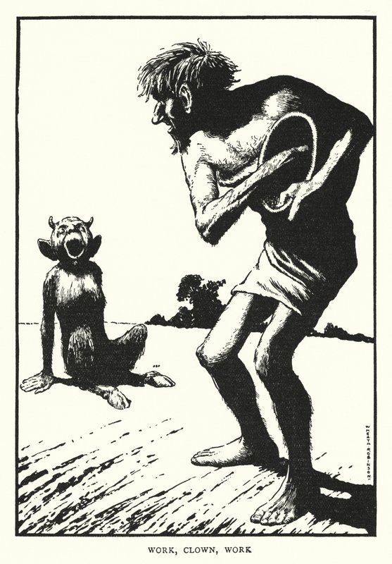 Arbete, clown, arbete (litho) av William Heath Robinson